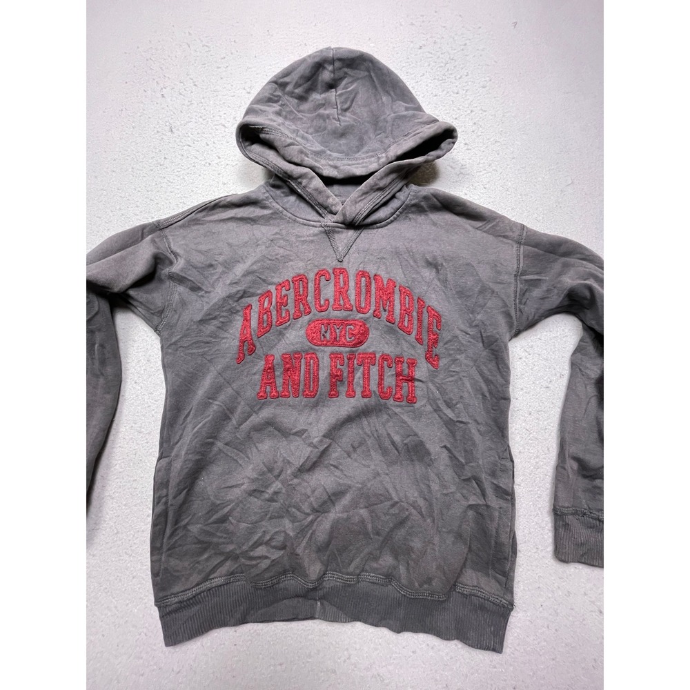 Abercrombie Kids Hoodie Cotton Blend Grey Red Logo Size 11/12 Boys